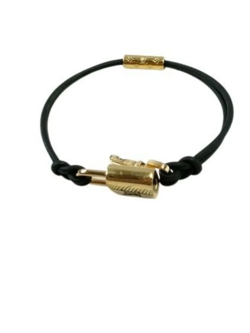 Louis Vuitton Bracelet LV Padlock Gold Black Leather Metal - Picture 7 of 10